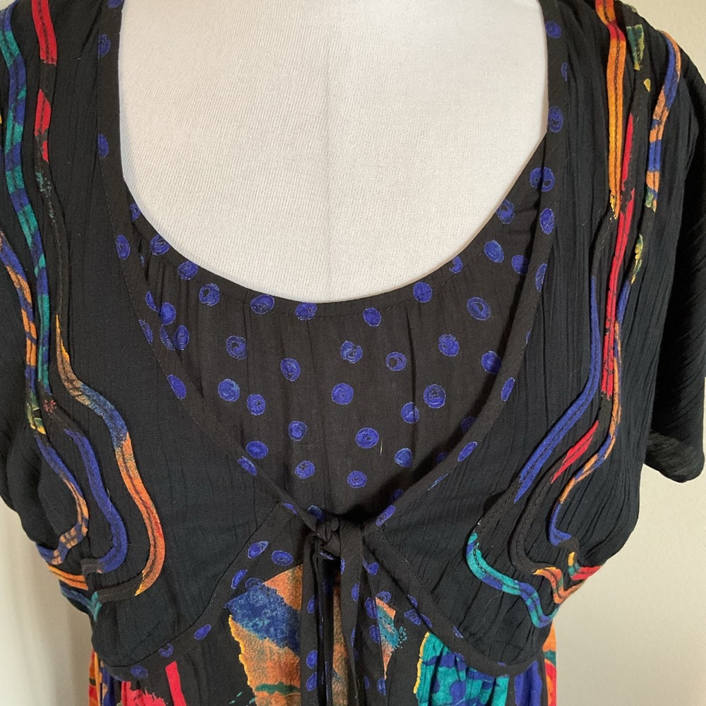 Vintage Carole Little Maxi Dress 8 African Print Attached Bolero Jacket Rayon - Picture 4 of 6